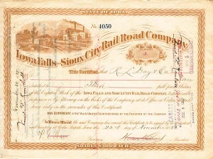 Iowa Falls and Sioux City Railroad Co. - Stock Certificate