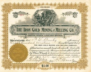 Iron Gold Mining and Milling Co. - Stock Certificate