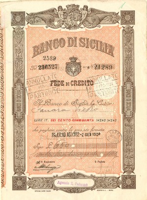 Banco Di Sicilia - 650 Francs Bond