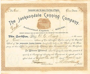 Jacksondale Canning Co. - Stock Certificate