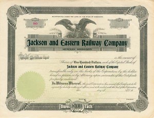 Jackson and Eastern Railway - Stock Certificate