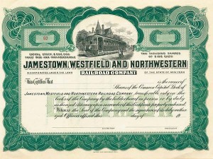 Jamestown, Westfield and Northwestern Railroad - Stock Certificate