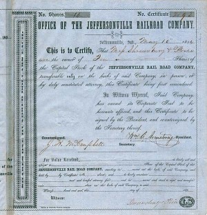 Jeffersonville Railroad - Stock Certificate