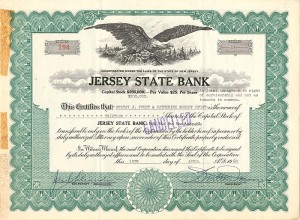 Stock certificate of Jersey State Bank (1960) Stock certificate of Jersey State Bank (1960)