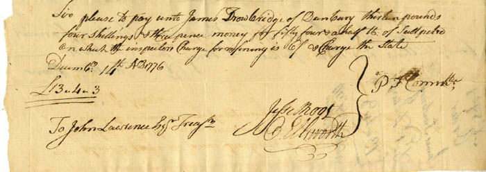 Charge for Refining Salt Petre (Gun Powder) signed by Ellsworth and Root