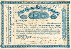 Joliet and Chicago Railroad - Stock Certificate