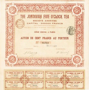 Jondovah Five O'Clock Tea - Stock Certificate