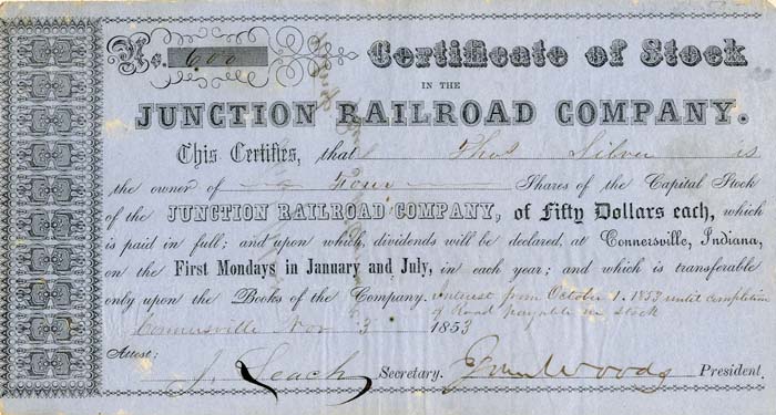 Junction Railroad Co. - Stock Certificate