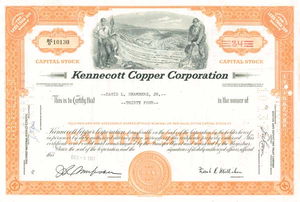Kennecott Copper Corporation - Stock Certificate