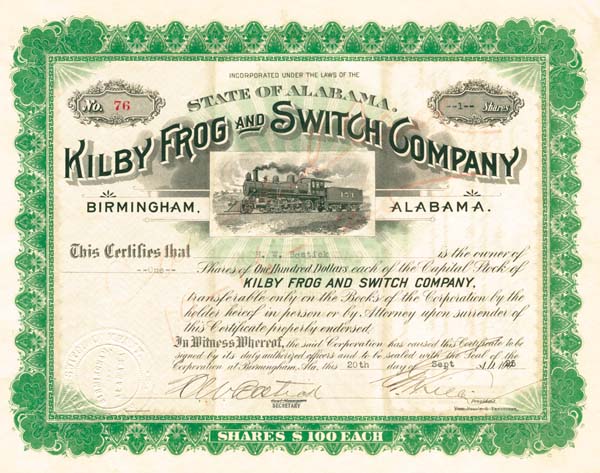 Kilby Frog and Switch Co. - Stock Certificate