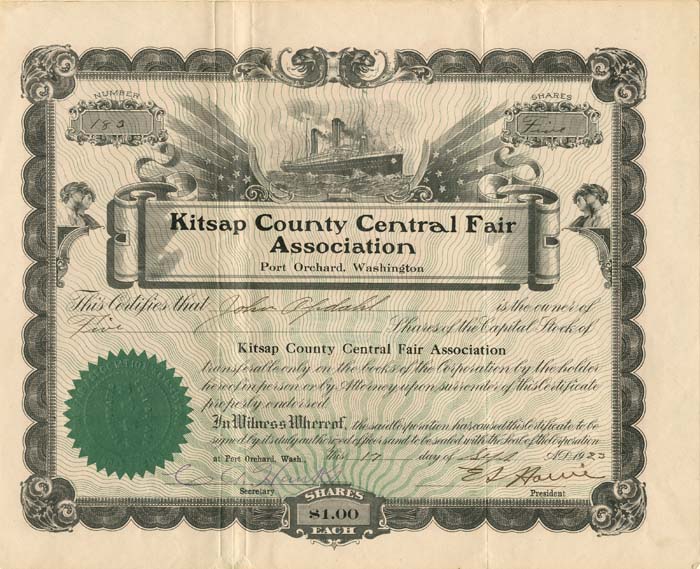 Kitsap County Central Fair Association - Stock Certificate