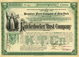 Knickerbocker Trust Co. - Certificate of Deposit - Brooklyn Ferry Company of New York
