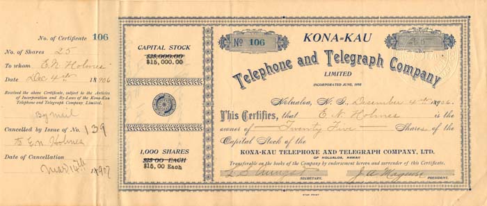 Kona=Kau Telephone and Telegraph Co. Limited