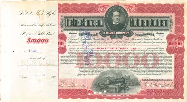 Alfred G. Vanderbilt - Lake Shore and Michigan Southern Railway - Bond