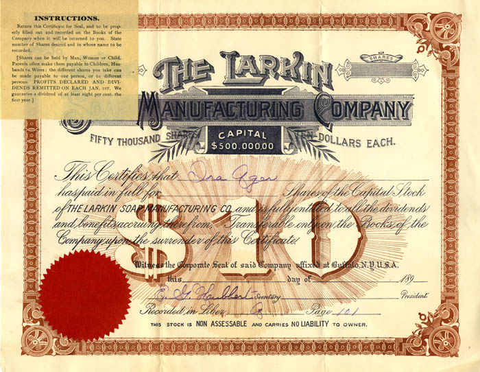 Larkin Soap Manufacturing Co. - Stock Certificate