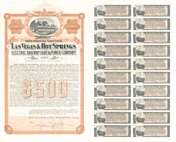 Las Vegas and Hot Springs Electric Railway Light and Power Co. - $500 - Bond