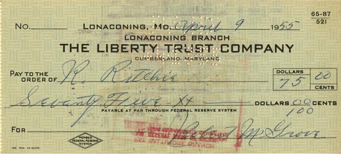 Robert M. Lefty Grove Signed Check