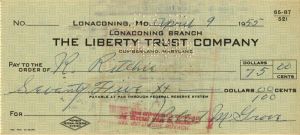 Robert M. "Lefty" Grove Signed Check  - SOLD