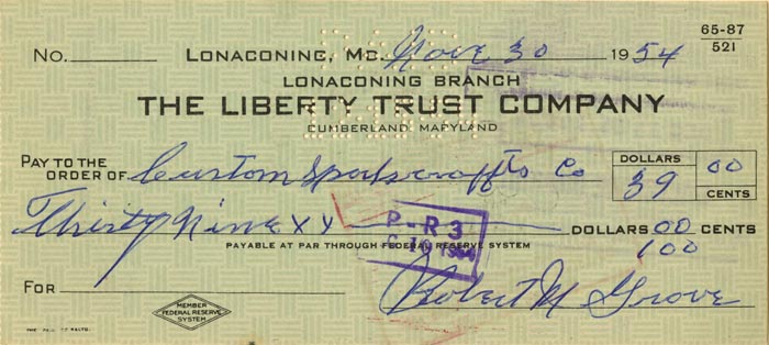 Robert M. "Lefty" Grove Signed Check 