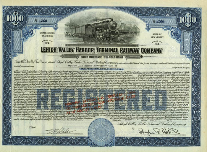 Lehigh Valley Harbor Terminal Railway Co. - Bond