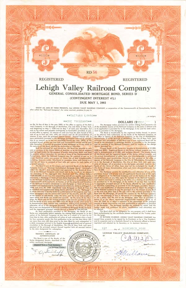 Lehigh Valley Railroad Co. - Bond