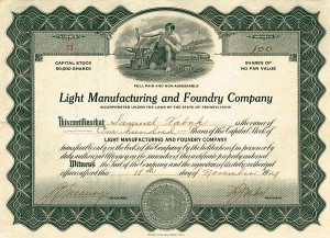Light Manufacturing and Foundry Co. - Stock Certificate
