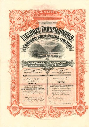Lillooet, Fraser River and Cariboo Gold Fields Limited - Stock Certificate