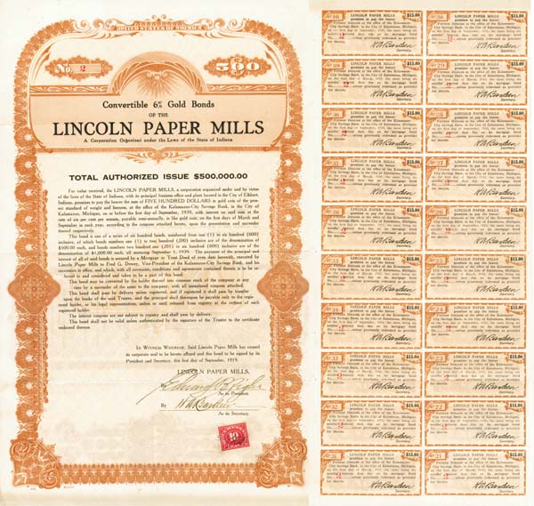 Lincoln Paper Mills Bond (Uncanceled)