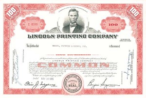 Lincoln Printing Co. - Stock Certificate