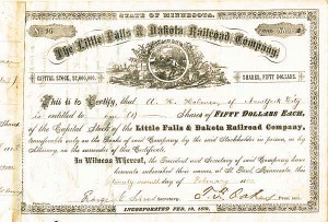 Little Falls and Dakota Railroad Company - Stock Certificate