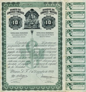 "Queen Victoria" 10 Pesos Banco De Londres Y Mexico