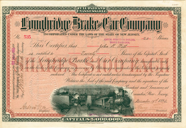 Loughridge Brake and Car Co. - Stock Certificate