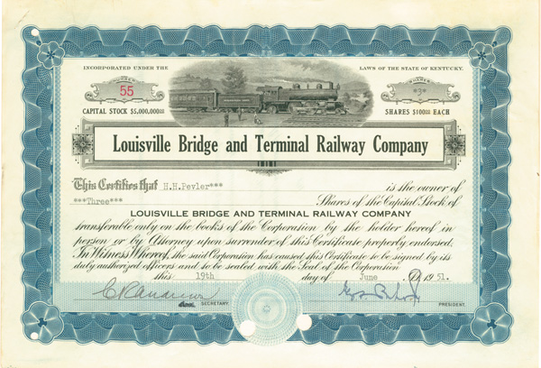 Louisville Bridge and Terminal Railway Co. - Stock Certificate