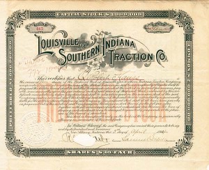Samuel Insull autographed Louisville and Southern Indiana Traction Co. - Stock Certificate