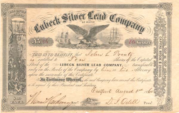 Lubeck Silver Lead Co. of Maine - Mining Stock Certificate