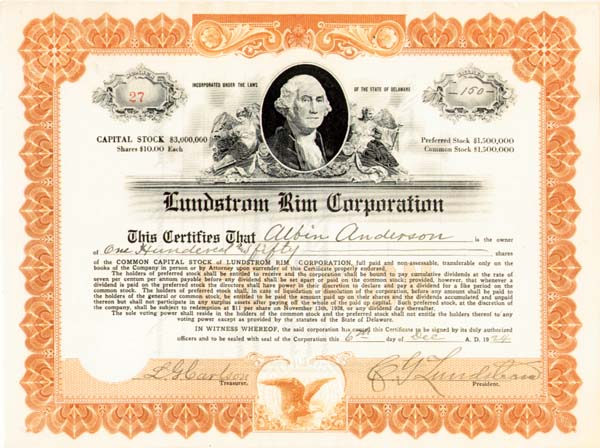 Lundstrom Rim Corp - Stock Certificate
