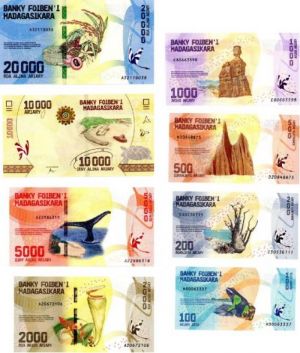 Madagascar - 100,200,500,1000,2000,5000,10,000,20,000 Ariary - P-Set - 2017 dated Foreign Paper Money