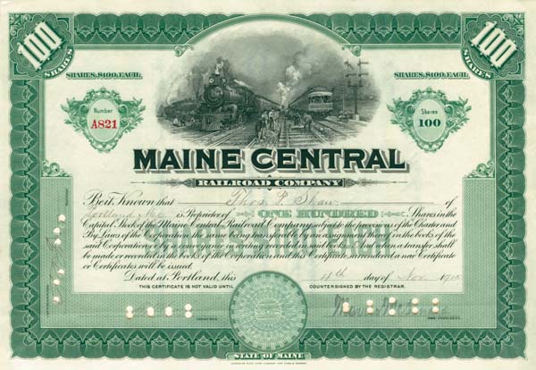 Maine Central Railroad Co. - Stock Certificate
