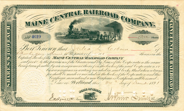 Maine Central Railroad - Stock Certificate