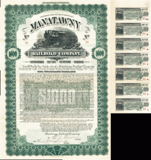 Manatawny Railroad Co. - $1,000 - Bond (Uncanceled)