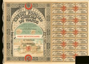 Credit Foncier Agricole Du Maroc - 1920 dated Moroccan Stock Certificate - Morocco