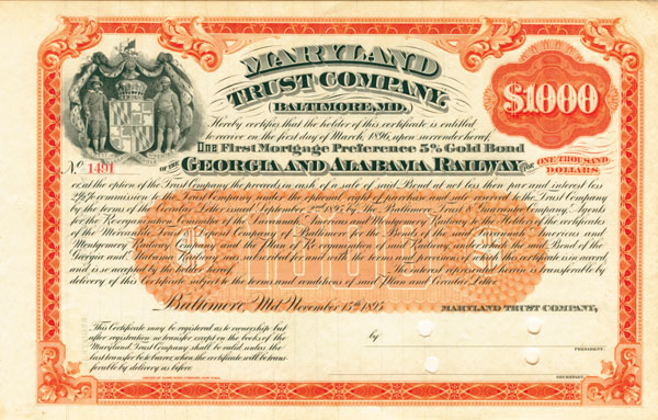 Georgia and Alabama Railroad - Bond