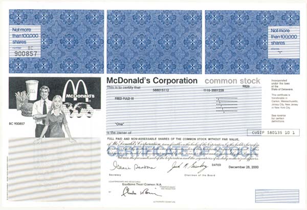 McDonald's Corp - Stock Certificate