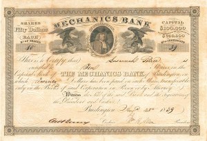 Mechanics Bank of Burlington - Stock Certificate