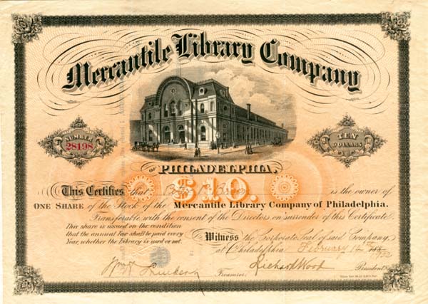 Mercantile Library Co. - Stock Certificate