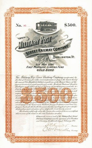 Military Post Street Railway - Bond (Uncanceled)