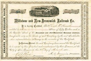 Millstone and New Brunswick Railroad - Stock Certificate