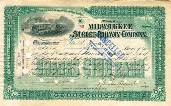 Milwaukee Street Railway - Stock Certificate