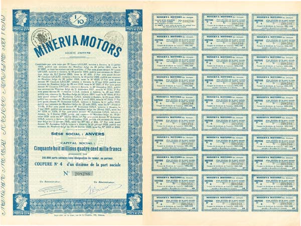 Minerva Motors - Stock Certificate