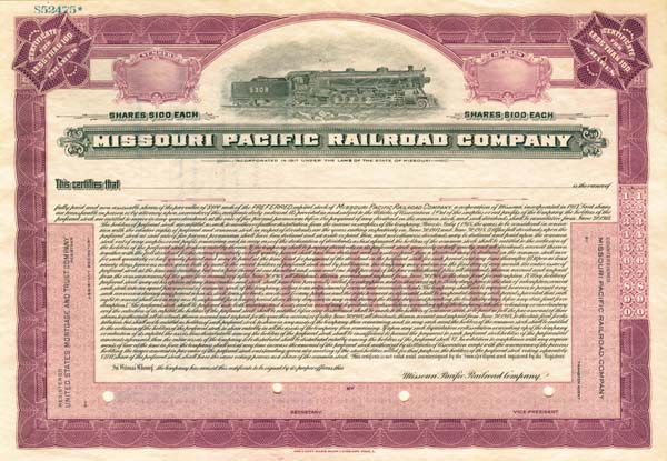 Missouri Pacific Railroad - Stock Certificate